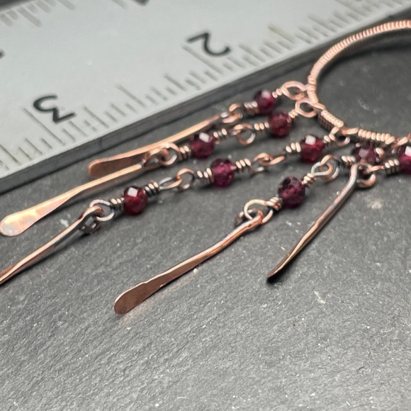 Hand Crafted Copper Red Garnet Crystal Beaded Dangle Chandelier Earrings - Picture 13 of 17